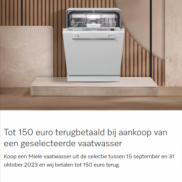 Miele Vaatwasser: Tot €150 cashback