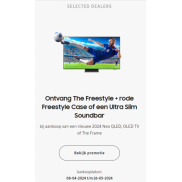 Samsung Neo QLed, OLed of Frame: Freestyle + red Case of Ultra Slim Soundbar gratis