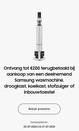 Samsung Jet steelstofzuiger: Tot €200 cashback