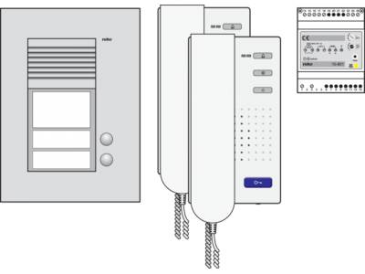 Niko Toegangscontrole - Audiokit met inbouwbuitenpost met twee beldrukknoppen, voeding en twee binnenposten met hoorn, voorgeprogrammeerd