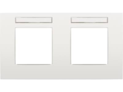 Tweevoudige afdekplaat met 71 mm centerafstand, horizontaal, met transparant tekstveld, Niko Intense white