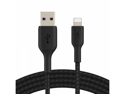 BOOSTCHARGE gevlochten Lightning/USB-A-kabel (15 cm, zwart)