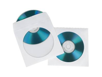 Pochettes de protection en papier pour CD/DVD, blanches, paquet de 100