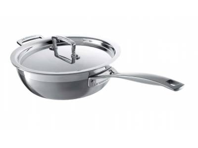 Chef's Pan in RVS met Anti-Aanbaklaag en Deksel en Extra Handvat 24cm 3,3l