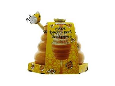 Honingpot met honinglepel bijenkorf 8.3x8.6x9.5cm