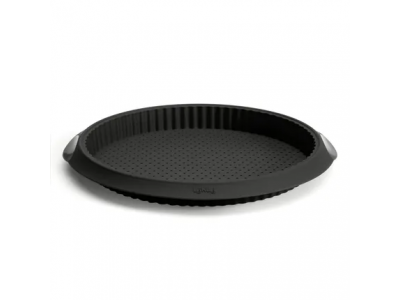 Geribde taart-/quichevorm uit silicone met gaten zwart ø 28m H 3.2cm