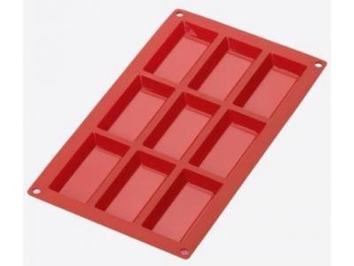 Bakvorm uit silicone voor 9 financiers rood 8.5x4.3x1.2cm