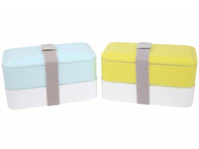 Lunchbox Met Grijze Band Met Bestek 2 De Lig 2ass Blauw-groen 2x600ml 18.5x10.9x