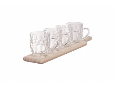 Degustatie Set Plank - 4 Pinten 285ml 48x10xh1.8cm - Glas D7.5x11.5xh9cm