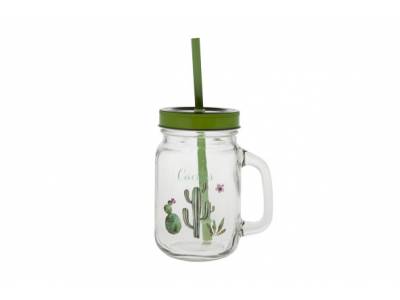 Cactus Bocal Avec Anse D7xh13cm Green Avec Paille-deco