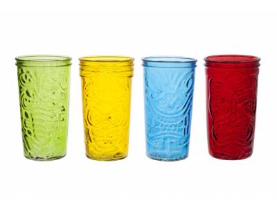 Tiki Drinkglas 9x16cm Gekleurd Set4 