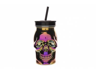 Mug Skull Avec Paille  Violet 9x9xh15cm 