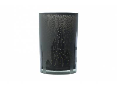 Bougeoir Gris Rond Verre 0x12xh18 Inside  Gold