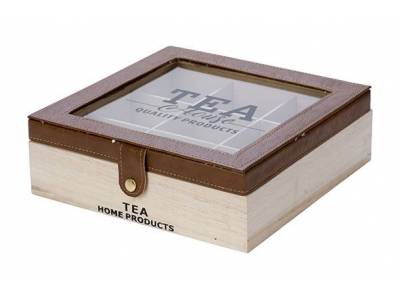 Theedoos Tea House Leather Brown Natuur 26,5x15,5xh9cm Hout