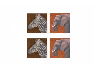 Glasonderzetter Set4 Oranje10x10xh2,5cm Hout  Zebra Elephant
