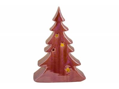 Kerstboom With Stars  Incl 2 Button Bat Donkerrood 16,6x7,7xh24cm Ker 2xlr44