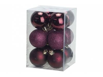 Kerstbal Set12 Mix Bordeaux D6cm Kunsts Tof