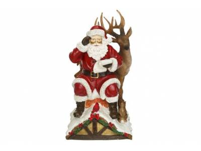 Kerstman With Deer On Roof Rood 16x17xh2 8cm Resin