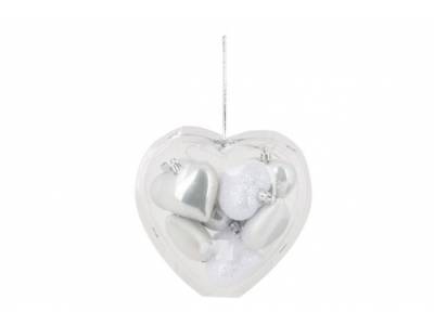 Kerstbal Set8 Heart Mix Wit D5cm Kunstst Of