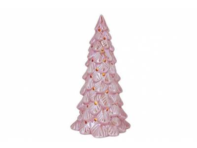 Kerstboom  Led Incl. 2xlr44 Battery Roze  8x8xh15,8cm Aardewerk