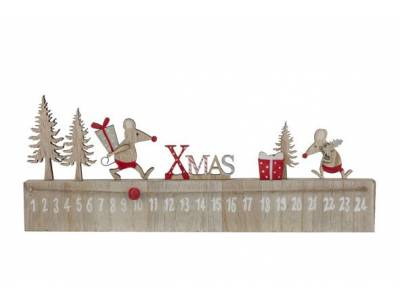 Adventkalender Mouse Rood Grijs 35x2xh13 Cm Hout