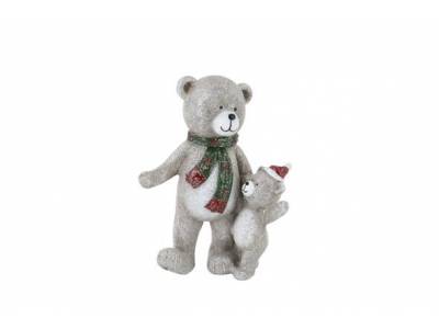 Beer Staand Teddy With Boy Rood-bruin  8 ,5x5xh11,5cm Resin