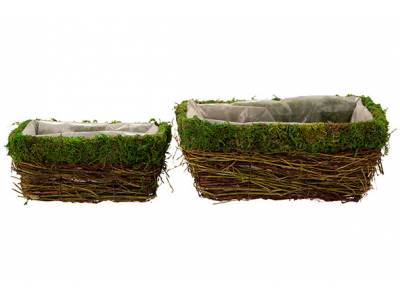 Mand Set2 Rattan-grass 22x13x10cm Natuur  27x17xh12cm Rechthoek