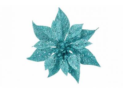 Kerstroos Clip Glitter Ijsblauw D18cm 