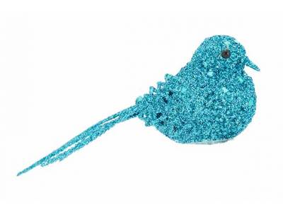 Vogel Clip Glitter Ijsblauw 12x4xh10cm K Unststof