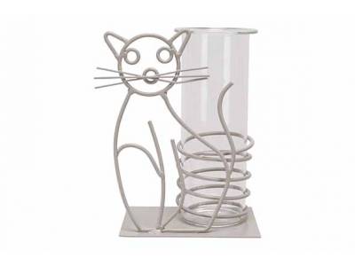 Vaas Cat Glass Tube 6x14.5cm Grijs 12x7x H15cm Andere Metaal