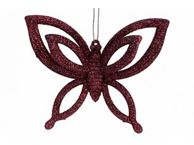 Hanger Butterfly Glitter Bordeaux 10x2,5 Xh8,5cm Kunststof
