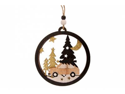 Hanger Kerstboom  Black Xmas Tree Car Na Tuur 13x,6xh12cm Rond Hout