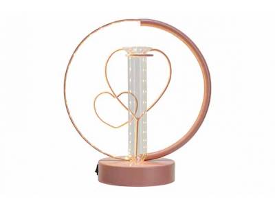 Lamp Hearts - Vase - Led Light 3aa Bat N Ot Incl Roze 19x10,5xh21cm Rond Metaal