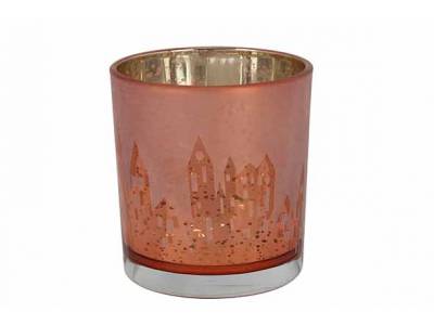 Theelichthouder Frosted City Roze 7x7xh8 Cm Glas