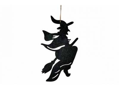 Hanger Witch On Broom Zwart 16x,5xh25cm Langwerpig Hout