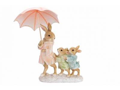 Beeld Rabbit Family Umbrella Multi-kleur  15,5x6xh26cm Polyresin