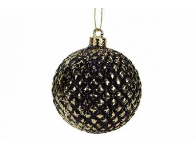Kerstbal Waffeled Gold Zwart D8cm Kunsts Tof