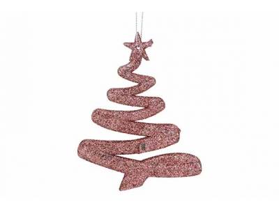 Hanger Kerstboom Glitter Roze 9,5xh12cm Kunststof