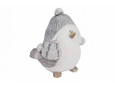 Vogel Winter Outfit Grijs 11,2x9,5xh10,5 Cm Andere Keramiek
