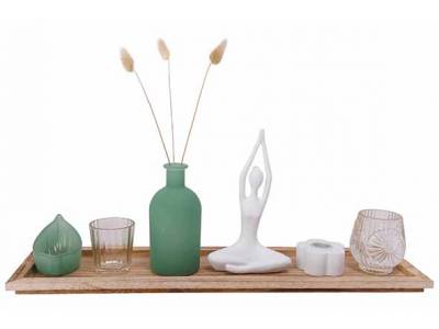 Giftset Set7 On Plate Groen - Wit  50x12 ,5xh20cm Glas Colorbox