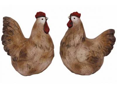Beeld Ass2 Chicken-rooster Bruin 12,7x9, 2xh15,2cm Andere Dolomiet