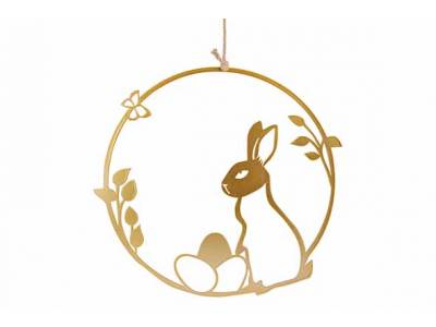 Hanger Rabbit Eggs And Flowers Goud 25x, 5xh25cm Rond Metaal