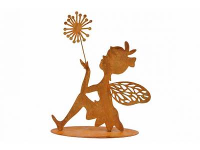 Beeld Fairy Sitting Holding Flower Roest  14x6xh16cm Andere Metaal