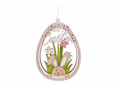 Hanger Happy Easter Pink Natuur 12,5x1,2 Xh29cm Ovaal Hout