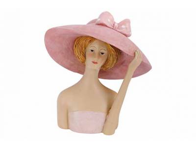 Beeld Lady With Hat Roze 14x9xh16,5cm An Dere Polyresin