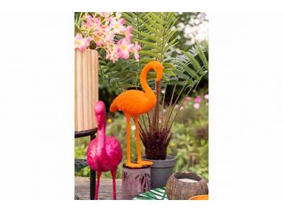 Flamingo Flocked Oranje 21x7xh28cm Kunst Stof