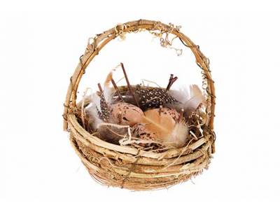 Nest With Eggs And Handle Natuur 10x10xh 12cm