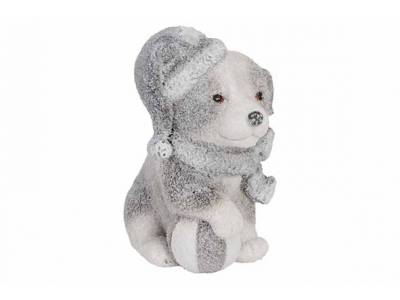 Hond Sitting Winter Outfit Grijs 11x7,8x H12,8cm Langwerpig Keramiek