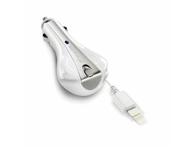 Chargeur voiture enroulable 5W/1A lightning Apple blanc