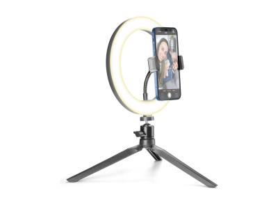 Selfie ring vlogging tripod lampe LED noir